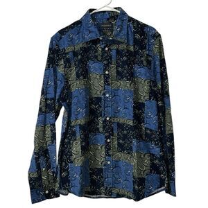 Piombo Men’s Button Down Plaid Blue/Green Shirt(Size Large)